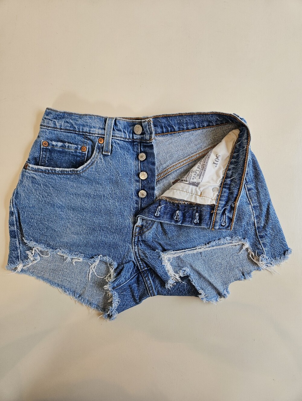 Levi's - 501 Distressed Light Blue Denim Cutoff Shorts